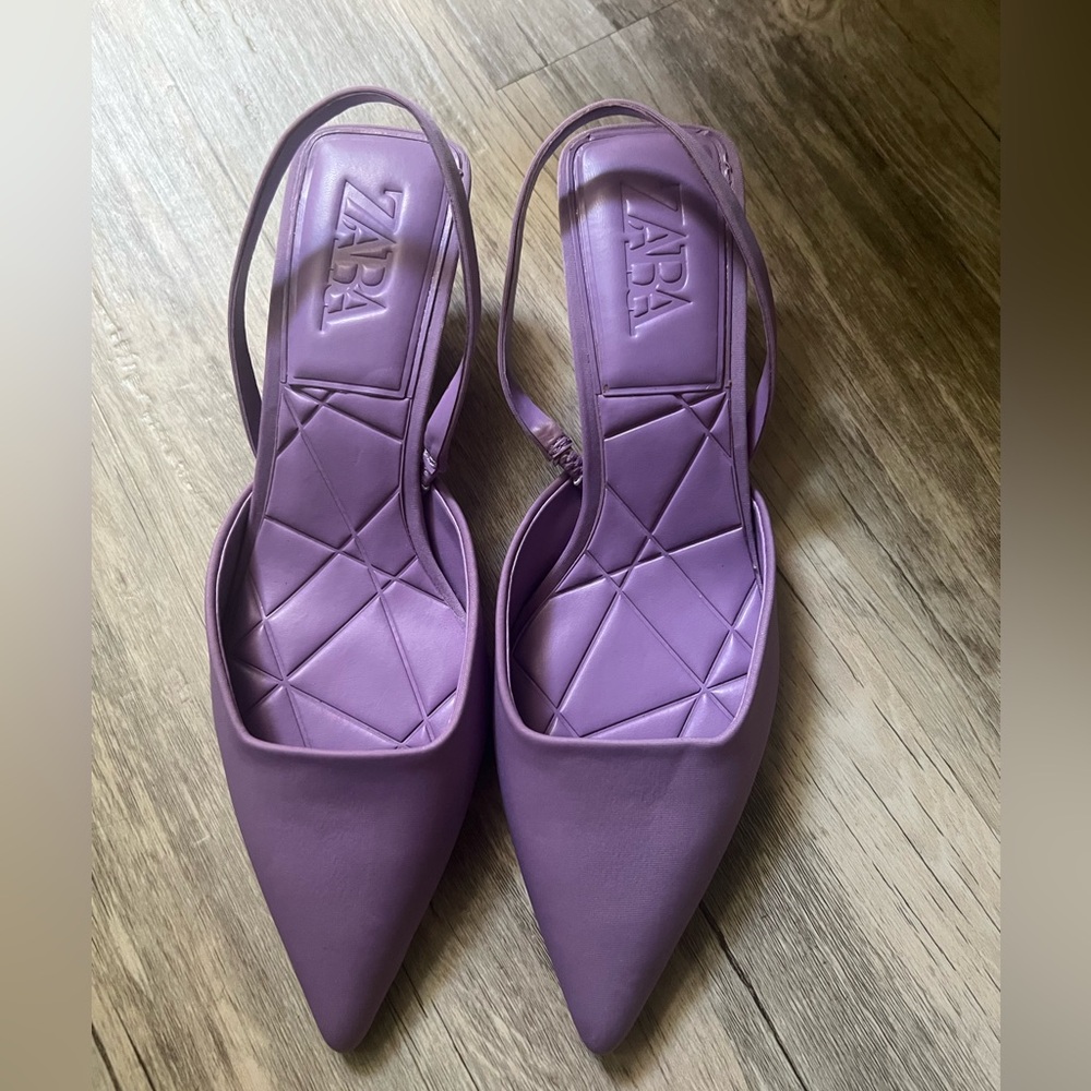 NWOT | 💜 ZARA Lilac Pointed Toe Slingback Kitten Heels – Size 37 (US 6.5–7) 💜